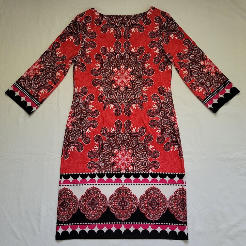 Chico's Paisley Medallion Print 3/4 Sleeve Stretch Shift Dress Womens 4 Sz 0 - Picture 8 of 10
